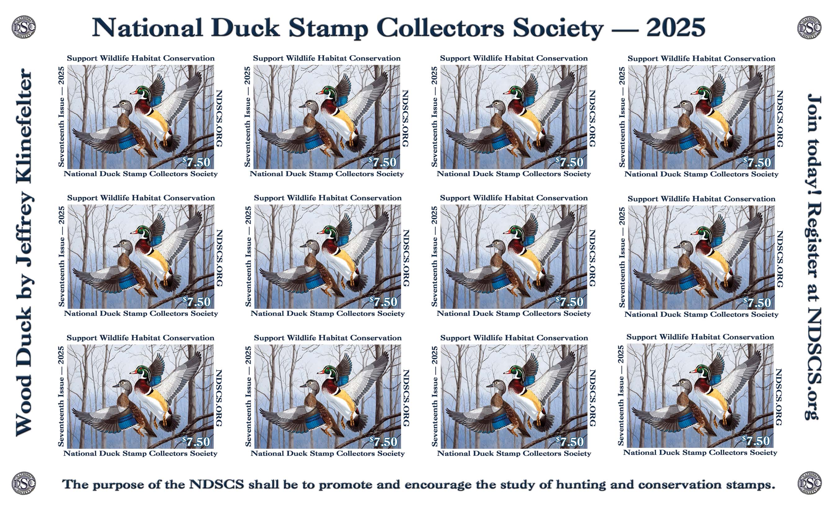 full pane NDSCS 2025 stamps - Wood Duck Pair