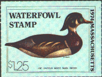 1974 Massachusetts Waterfowl Stamp, Wood Duck Decoy by Milton C. Weiler