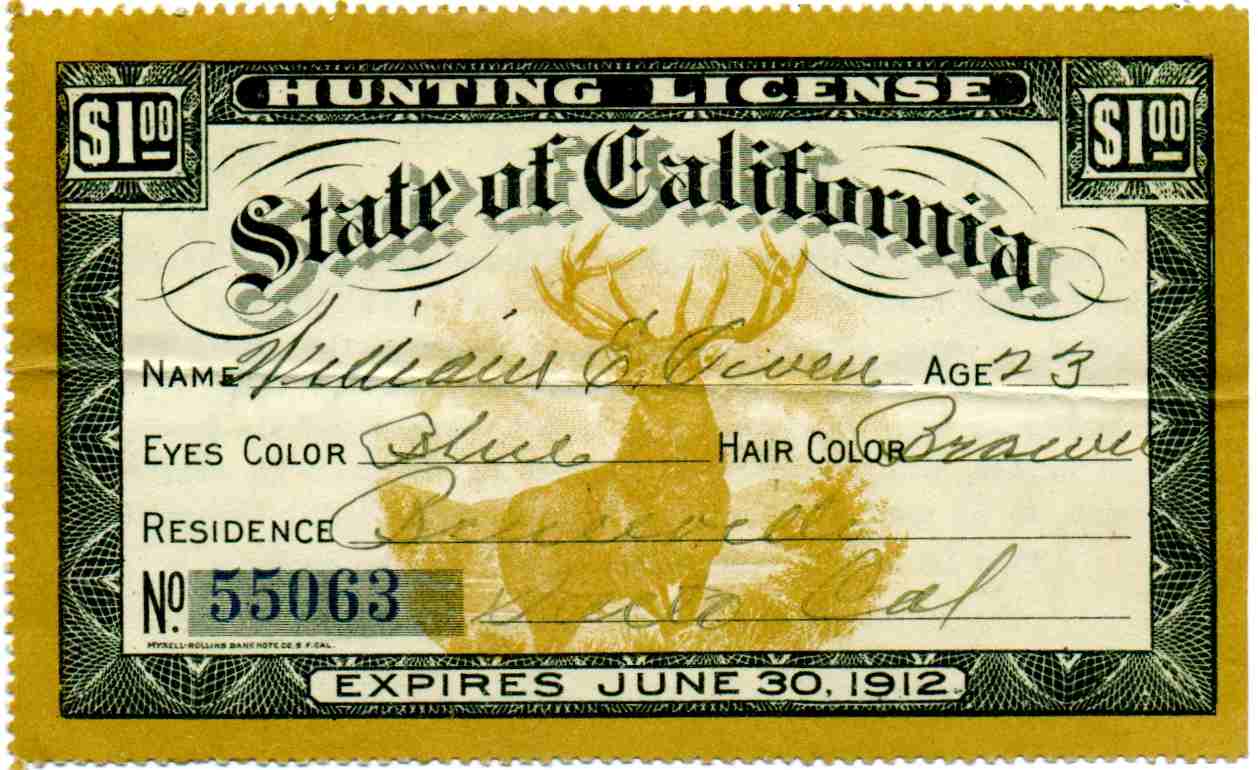 California Pictorial Hunting & Fishing Licenses